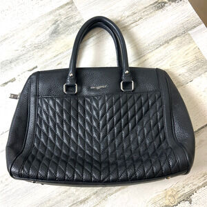Karl Lagerfeld Paris Women’s Black Quilted Leather Handle Bag Designer Purse Zip